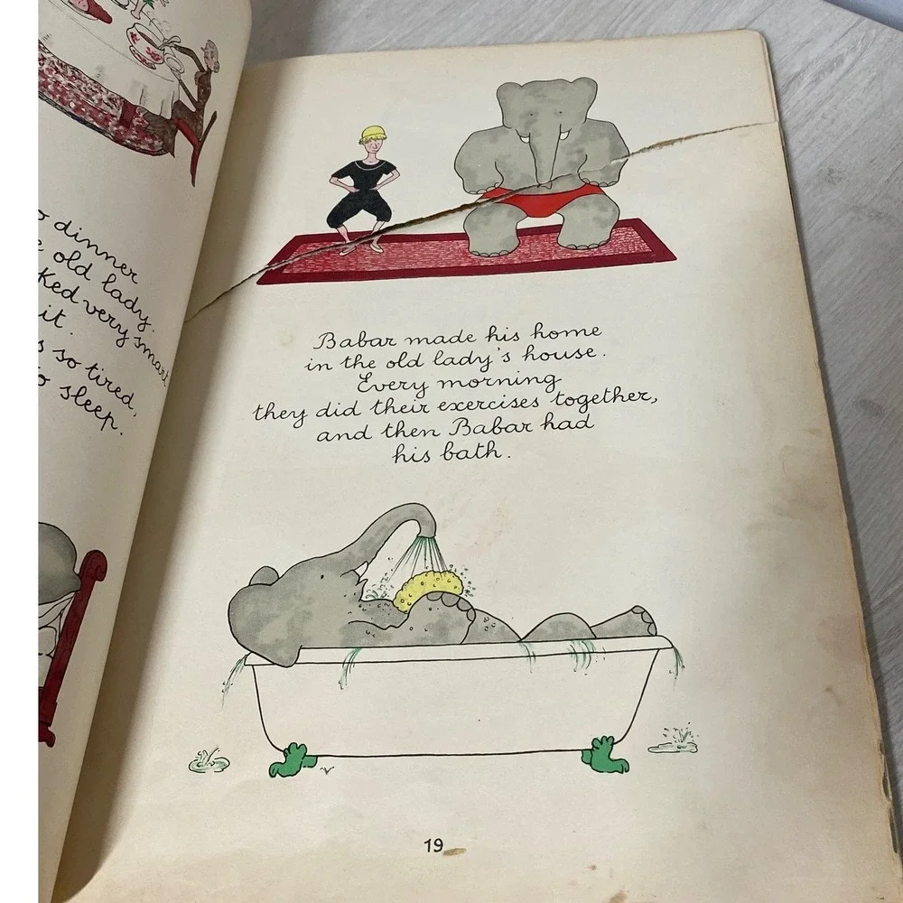 Vintage Babar the Elephant Book Lot 1937 1951 English French Jean de Brunhoff